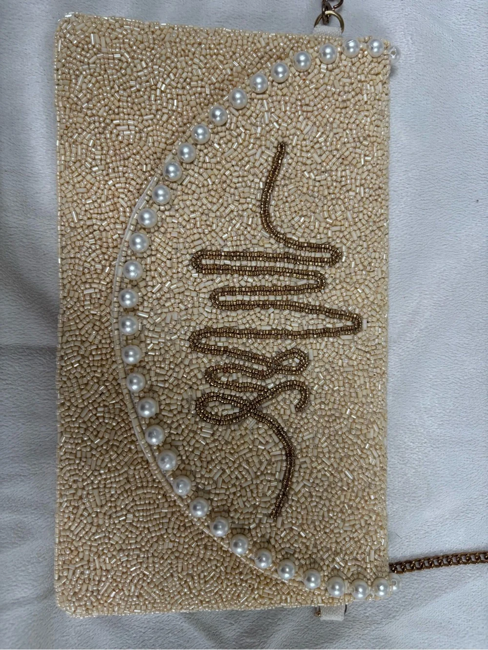 Gold Glitter Crossbody Evening Bag with Pearl Accent